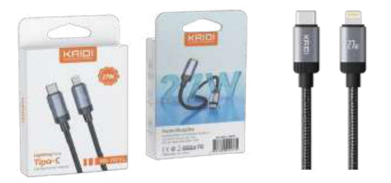 Cabo de Carregamento USB-C para Lightning 27W 1M Kaidi KD-107CL - Caixa Fechada 600 Unidades