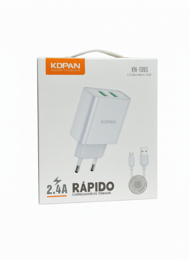 Carregador de Tomada Rápido com Cabo Micro USB KDPAN KN-109S - Caixa Fechada 200 Unidades