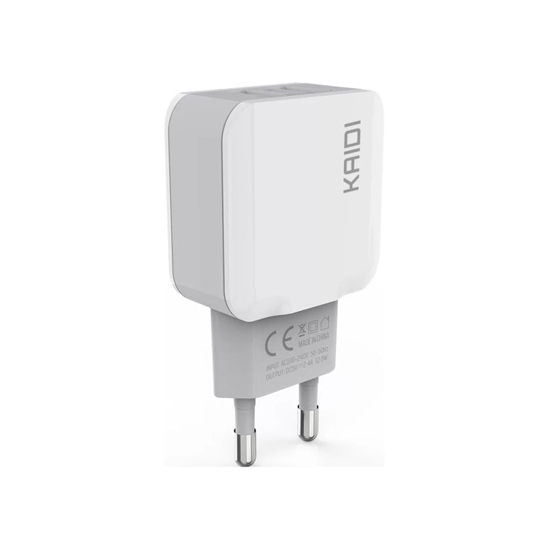 Carregador de Tomada 2 USB 2,4A Kaidi KD-301 - Sem Cabo - Caixa Fechada 200 Unidades