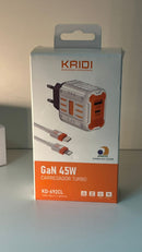 Carregador Turbo GaN 45W Cabo Lightning Kaidi KD-692