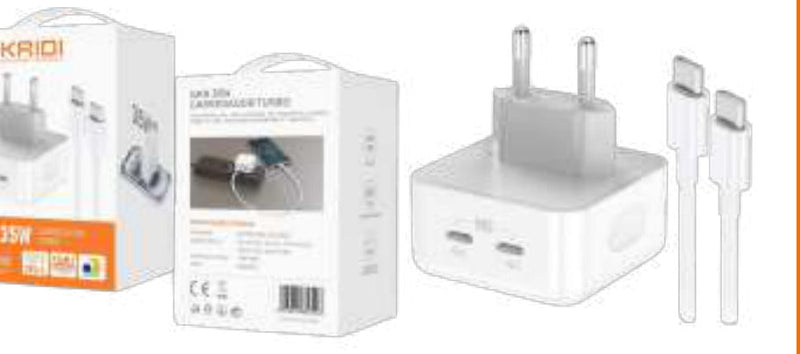Carregador de Tomada USB-C 35W 2 Saídas Kaidi KNC-3701