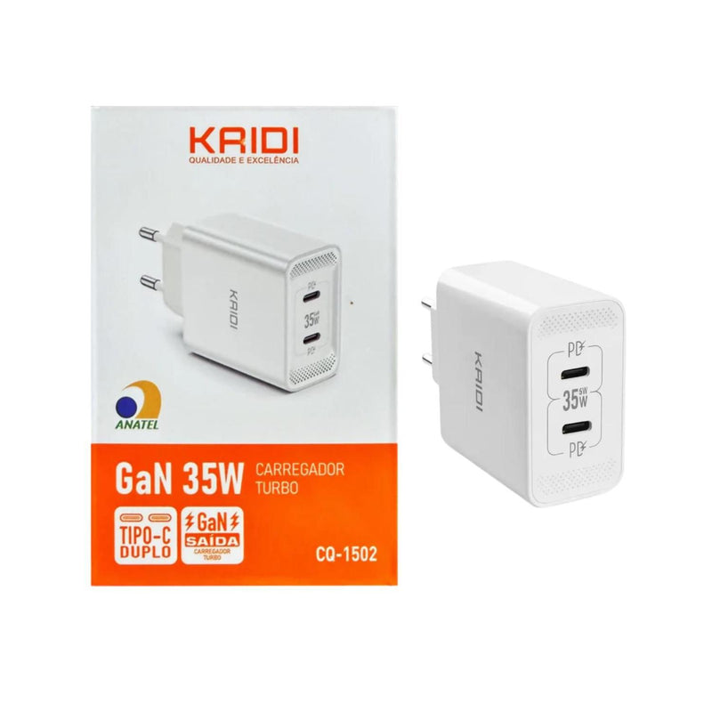Carregador de Tomada USB e USB-C 35W Kaidi CQ-1502 - Sem Cabo - Caixa Fechada 200 Unidades