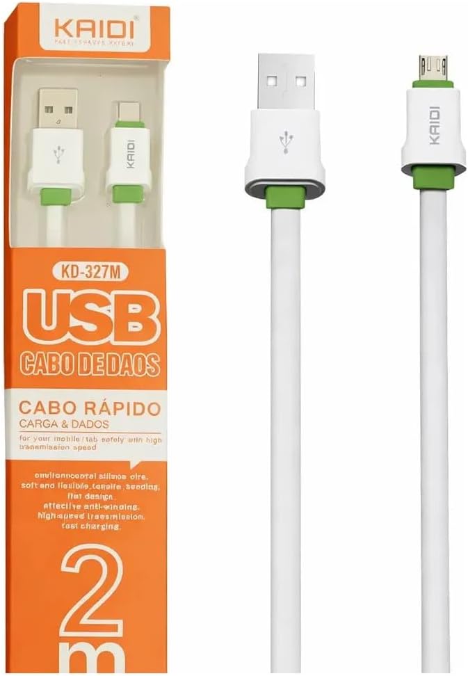 Cabo de Carregamento USB 2M Kaidi KD-327 - Cabo Lightning - Caixa Fechada 200 Unidades