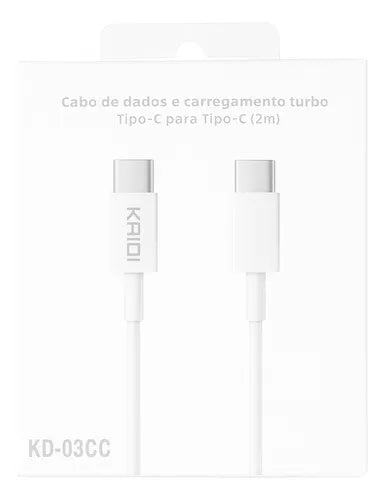 Cabo de Carregamento Turbo USB-C 2M Kaidi KD-03 - Cabo USB-C para USB-C - Caixa Fechada 200 Unidades