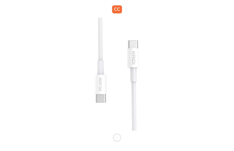 Cabo de Carregamento USB-C para Lightning PD 30W 1M Kaidi KD-26 - Caixa Fechada 600 Unidades