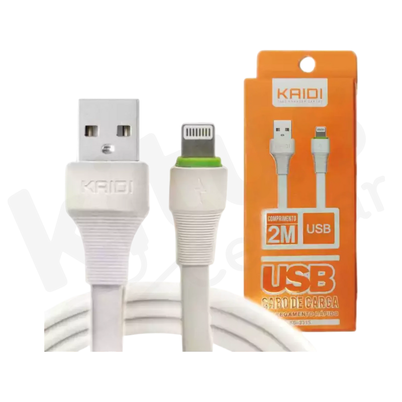 Cabo de Carregamento Turbo USB 2M Kaidi KD-331 - Cabo Lightning - Caixa Fechada 200 Unidades