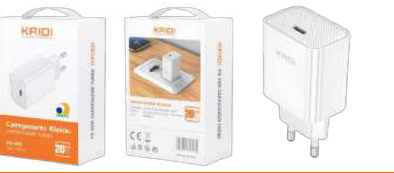 Carregador de Tomada USB-C 20W Kaidi KD-662 - Sem Cabo - Caixa Fechada 200 Unidades