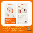 Carregador Turbo GaN-65W  KAIDI KD-693