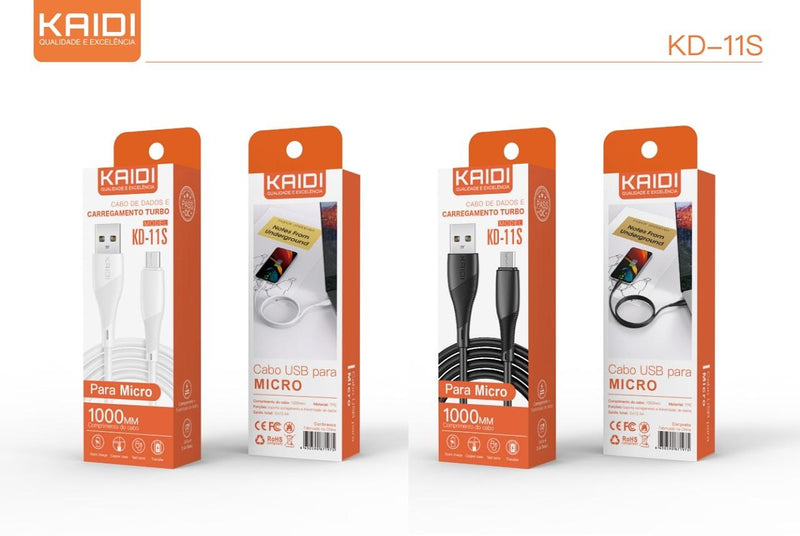 Cabo de Carregamento USB 1M Kaidi KD-11 - Cabo Lightning - Caixa Fechada 600 Unidades