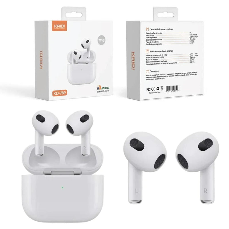 Fone de Ouvido Sem Fio TWS Kaidi KD-789 - Caixa Fechada 200 Unidades